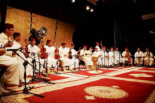 Moroccan musicians performing traditional music