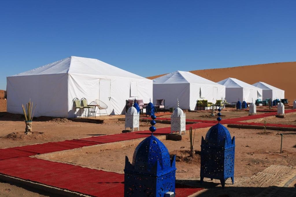 Traditional Berber desert camp at night