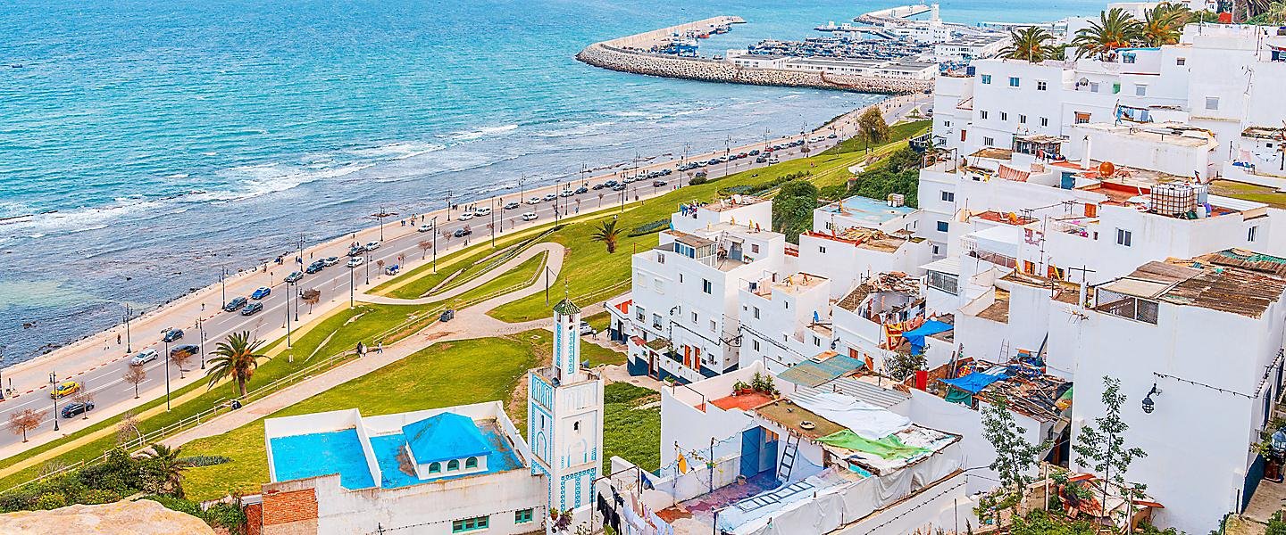 Tangier aerial view city and port